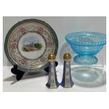 Decorative Plate, Glass Bowl, and S&P Shakers