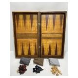 Wooden Game Board Case w/Chess & Backgammon Pieces