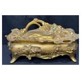 Ornate Art Deco Gold-Tone Jewelry Box With Roses