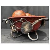 Red Decorative Bowl with Metal Stand & Orbs