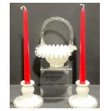Fenton Silver Crest Ruffled  Basket & Candle Stix