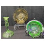 Vintage Uranium Glass Bowl, Candlestick & More