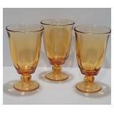 Vintage Amber Glass Goblets with Bubble Stems
