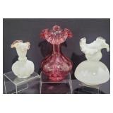 Fenton Vases, Silver Crest,Cranberry & Wht w/Peach
