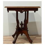 Ornate Wooden Pedestal Side Table with Casters