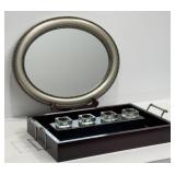 Decorative Oval Mirror, Candle Holder, Tray