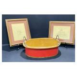 Signed NC Sketches & Oval Wood Harvest Basket