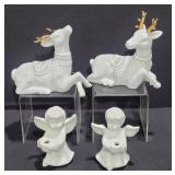 Porcelain White Reindeer and Angel Figurines