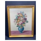 Framed Floral Needlepoint Artwork in Gilded Frame