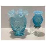 Fenton Blue Opalescent Hobnail Glass Vases