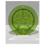 Green Pressed Glass Divided Plate w/Nursery Rhyme