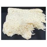 Cream Knit Tablecloth with Fringed Edges