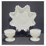 Fenton White Milk Glass Hobnail Ruffled Edge Set