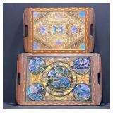 Vintage Inlaid Wood Trays, Butterfly Wing Trays