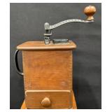 Antique Wooden Hand-Crank Box Coffee Grinder
