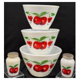 Fire-King Apples & Cherries Mixing Bowl Set,Shaker