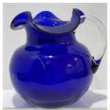 Vintage Hand Blown Cobalt Blue Glass Pitcher