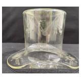 Vintage Large Glass Top Hat Etched Floral Design