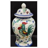 Vintage Chinese Rooster Ginger Jar with Lid