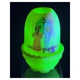 Hand Painted Fenton Uranium Glass Fairy Lamp