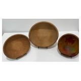 Vintage Munsing Wooden Dough Bowls, Leaf Detail