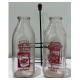 Vintage PET Dairy Milk Bottles, Metal Carrier