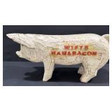 Hand-Carved Wooden Pig Advertising Figurine