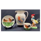 Vintage Rooster Pitcher, Figurine, Plates & More
