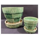 1950s McCoy Basket Weave Planters With Saucers