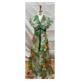 1960s Floral Sleeves Sheer Halter Prom Dress