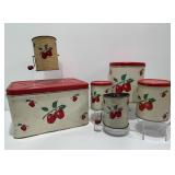 1950s Decoware Red Apple Metal Tin Storage Set