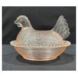 Vintage Pink Depression Glass Hen on Nest Dish