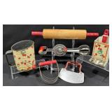 Vintage Red Handle Kitchen Tools, Sifter, Beater