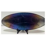 Signed Iridescent Fused Art Glass Tray with Horse