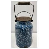 Vintage Blue & White Graniteware Enamel Milk Jug