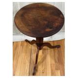 Vintage Wooden Pedestal Round Side Accent Table