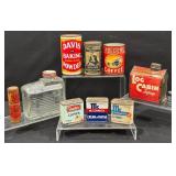 Vintage Food and Spice Tin, Log Cabin Glass Jar