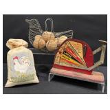 Vintage Jiffy-Way Egg Scale, Wire Egg Basket