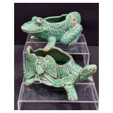 Vintage McCoy Green Turtle Planter, Frog Planter