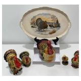Vintage Thanksgiving Turkey Platter, Salt & Pepper