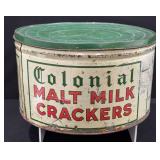 Antique Colonial Malt Milk Crackers Tin Container