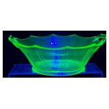Vintage Vaseline Glass Scallop Handled Bowl