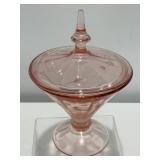 Vintage Pink Depression Glass Covered Candy Dish