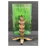 Vintage Steuben Pomona Green Glass Vase Leaf Base
