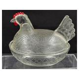Vintage Indiana Glass Red Comb Hen on Nest