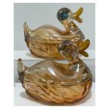 Vintage Marigold Carnival Glass Duck Dishes
