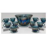 Indiana Blue Iridescent Carnival Glass Grape Bowl