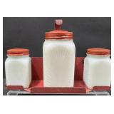 1940s Milk Glass Salt & Pepper Shakers & Caddy