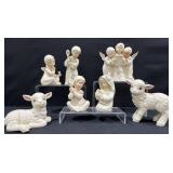 Vintage Homco Bisque Angel & Lamb Figurine Set