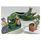 Vintage Shawnee Wishing Well, Deer & Log Planters